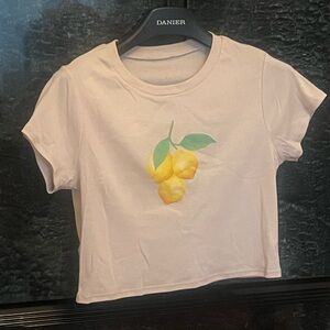Crop Top Tan T-Shirt with Lemon Print